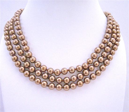 Simulated Bronze Brown Pearls Long Jewelry 62 Inches Long Necklace - £11.77 GBP