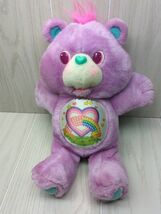 Care Bears Purple  Share Bear 1992 rainbow hearts Green Ears Nose Pink Hair - $20.57