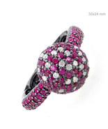 Ruby Gemstone Diamond Pave Cluster Ring 925 Sterling Silver Vintage Look Jewelry - £295.44 GBP