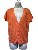 eileen fisher linen orange short sleeve v neck button up cardigan Size S - $24.74