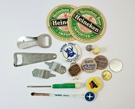 Vintage Men&#39;s Advertising Junk Drawer Lot - Beer Items, Coins, Buttons Coca-Cola - £25.49 GBP