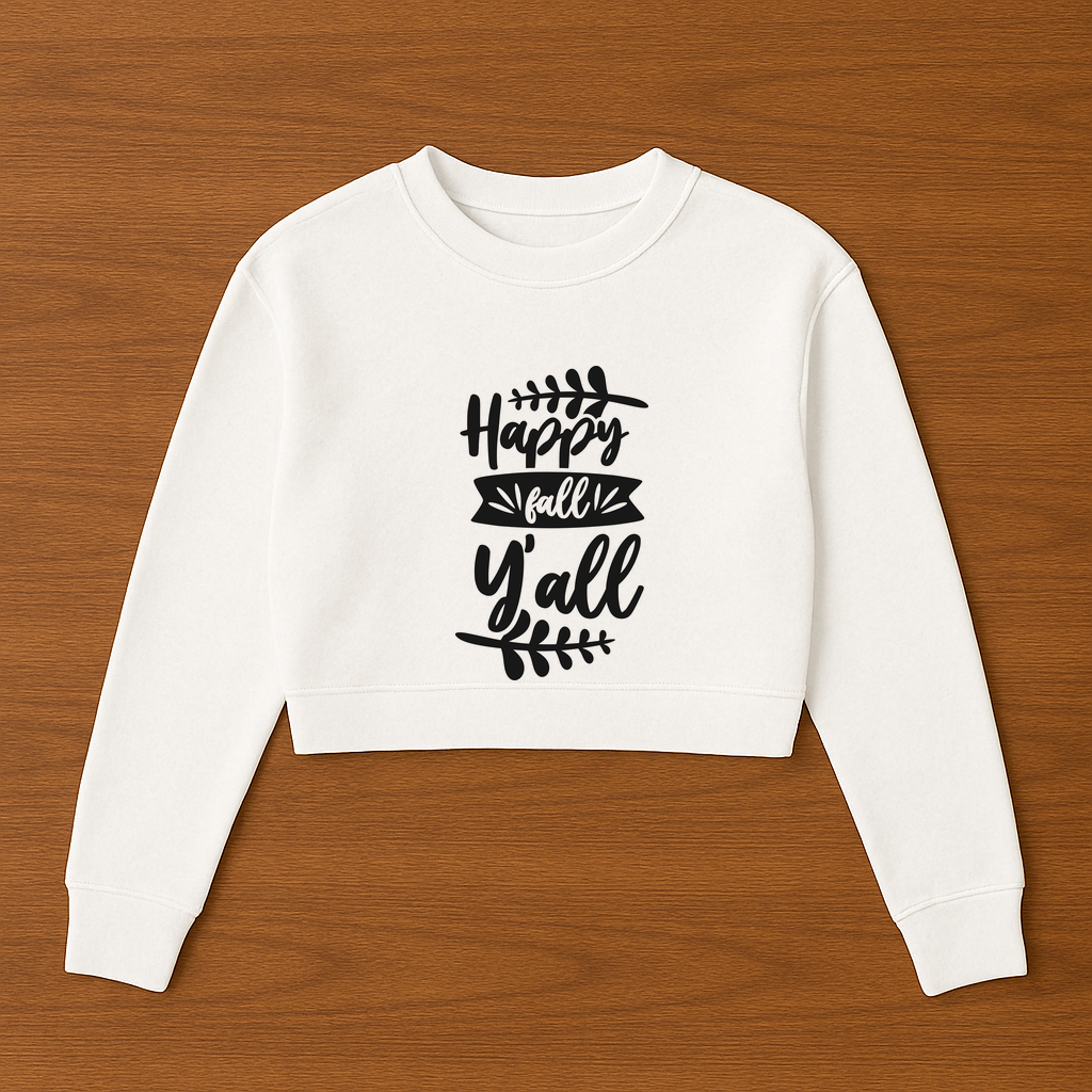 Happy Fall You All Womens Cropped Crewneck Sweater - $29.99