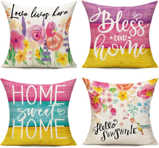 Outdoor Throw Pillow Covers 18X18 Set of 4 Spring Summer Pastel Floral Watercolo - £21.96 GBP
