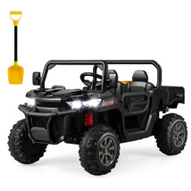 12V 2 Seater Ride On Utv Dump Truck Remote W/ Electric Dump Bed &amp; Shovel Black - £304.04 GBP