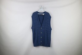 Vintage 90s Streetwear Mens XL Chunky Cable Knit Cardigan Sweater Vest Blue USA - $59.35