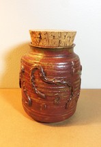 Artisan Pottery: Brown Stoneware with Organic Design and Cork Topper (RB17) - $25.00