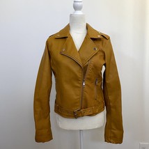 Fashion Nova Araxie Vegan Leather Moto Jacket Mustard Small NWOT - $33.74