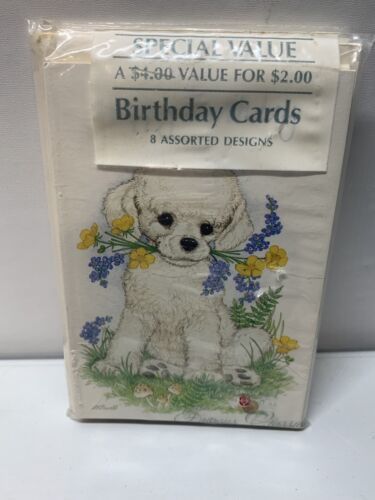 8 Vintage Famous Classic Hallmark Birthday Day Cards Puppy With Flowers In Mouth - $9.50