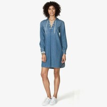 New Chaps Women&#39;s Lace-Up Long Sleeve Denim Shirtdress Blue Variety Sizes - $61.59