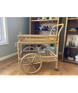 Mid-Century Rattan Tea Cart Drink Trolley Bar Boho Chinoiserie Removable... - $445.50
