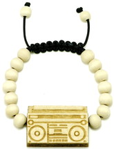 Boom Box Bracelet New Natural Good Wood Style Adj Macrame 10mm Beads Cas... - $13.20