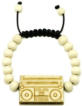 Boom Box Bracelet New Natural Good Wood Style Adj Macrame 10mm Beads Cassette - £9.43 GBP