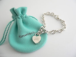 Tiffany &amp; Co Heart Bracelet Love Match Padlock Charm Link Bangle Silver Gift TCo - £390.25 GBP