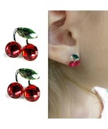 TINY CHERRY POST EARRINGS 1cm Girls Women Sparkling Red Rhinestone Cherr... - $148.39 MXN