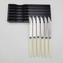 Set 6 Neiman Marcus SHEFFIELD Stainless Steak KNIVES Ivorine Handles Eng... - $46.74