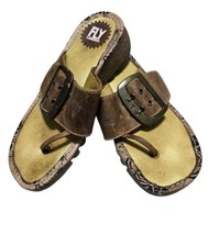 Fly London Womens Size 38 US 8 Big Buckle Brown Wedge Sandals Shoes Slip On - $35.99