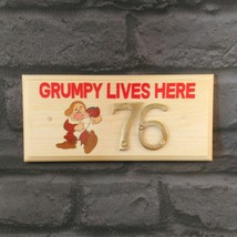 Personalised Grumpy Lives Here House Plaque / Sign With Brass Number Grandad Dad - £14.73 GBP