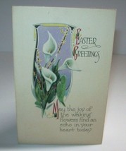 Vintage Easter Greetings Postcard Gibson Art 1925 Original Antique White Lily - £12.33 GBP