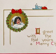 Christmas Victorian Greeting Card Holly Wreath Embossed 1900s Postcard PCBG11E - £16.23 GBP
