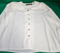 VTG Liz Baker Sheer White Blouse High Lace Collar Pleated Long Sleeve Size 20w - £14.62 GBP