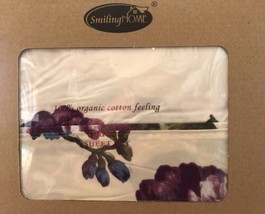 Flowers Dark Purple 100% Organic Cotton Feeling 4 Pcs Sheet Set Queen Size - £42.97 GBP