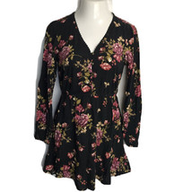 Xhilaration Super Cute Dress ~  Sz S ~ Black ~ Floral ~ Above Knee ~ Long Sleeve - £16.27 GBP