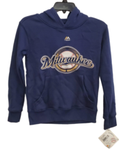 Majestic Youth MLB Milwaukee Brewers Twill Hoodie Jacket, Navy Blue, Small 6-8 - £17.10 GBP