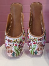 Women Punjabi Jutti Leather Half Mules open back embroidery US Size 6-10 DLY Dew - £26.21 GBP