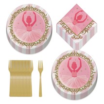 HOME &amp; HOOPLA Twinkle Toes Ballerina Party Pink &amp; Gold Ballet Dancer Paper Dinne - £13.43 GBP+
