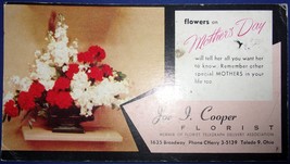 Vintage Flowers On Mother’s Day Joe Cooper Florist Toledo Ohio Ink Blotter - £3.89 GBP