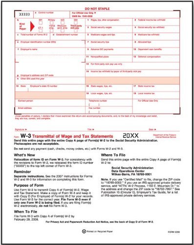 EGP IRS Approved Laser W-3 Tax Summary Form, Quantity 5 - $9.75