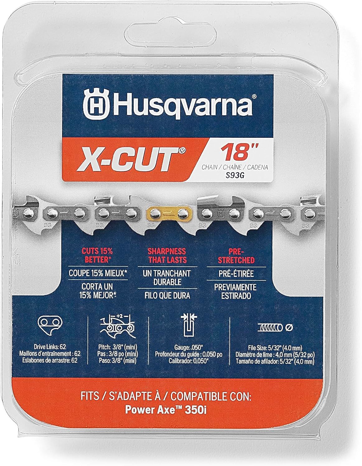 Husqvarna X-Cut S93G 18 Inch Chainsaw Chain, .3/8&quot; Pitch, .050&quot; Gauge, 6... - $32.98