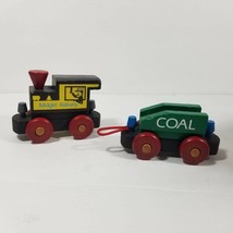 2 Wood Midget Railway Engine and Coal Car Replacement Train Car Green Red Yellow - £5.50 GBP