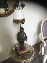 Antique Bronze Figure French Man Beaded Shade Marble Stand RARE - £309.76 GBP