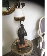 Antique Bronze Figure French Man Beaded Shade Marble Stand RARE - $7,477.11 MXN