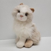 Jaag Kitty Cat 9&quot; White Cream Brown Fluffy Plush Golden Eyes - £30.89 GBP