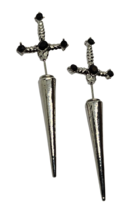 Sword Dagger Earrings Gothic Vintage Cool Punk Earrings Vintage Black CZ Crystal - £4.31 GBP