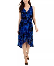 Connected Women&#39;s Printed Ruffled-Hem Wrap Dress Cobalt/Black Size 14 $89 - $18.81