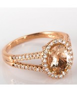 1.83 TCW Oval Peach Morganite Diamond Engagement Ring 14k Rose Gold - $1,854.97 CAD