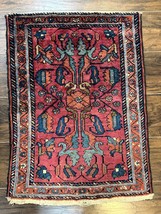 Antique Per&#39;sian Small Rug 2x3, Lilian Rug, Red - £663.90 GBP