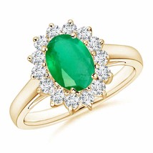 ANGARA Princess Diana Inspired Emerald Ring with Diamond Halo in 14K Gold - £965.98 GBP