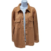 NEW Frye Men&#39;s SZ L Faux Suede Shirt Jacket, Shacket, SNAP Closure Toffee - $45.53