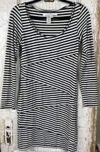 Max Studio Womens Mini Dress Size Medium Black And White Stripes Bodycon - £14.51 GBP