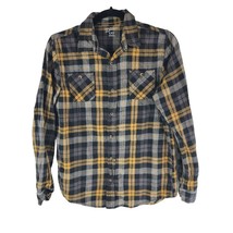 Arizona Jeans Boys Flannel Shirt Button Down Plaid Pockets Yellow Gray XL - £6.26 GBP