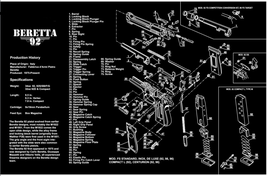 Gun Cleaning Rubber Gunsmith Mat with Beretta 92 92SF Pistol Diagram 11&quot;... - $19.79