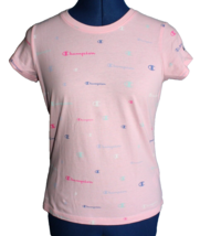 Champion Youth Girls Pink All Over Logo Short Sleeve T-Shirt ~XL~ 7181CG - £8.20 GBP