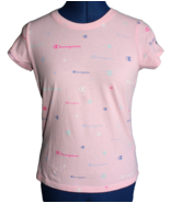 Champion Youth Girls Pink All Over Logo Short Sleeve T-Shirt ~XL~ 7181CG - £8.17 GBP