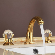 Luxury Gold crystal Solid brass 3 Holes Widespread Bathroom Sink Faucet - $2,716.29 MXN