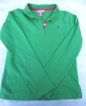Lilly Pulitzer Long Sleeve Green Polo Shirt Girls Sz 12 Pink Palm Tree Logo Trim - £14.93 GBP