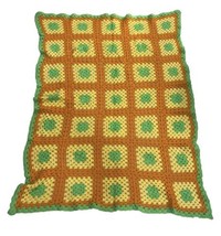 Vtg Crochet Afghan Blanket Granny Square Orange Yellow Green 54x41 Roseanne - £18.99 GBP